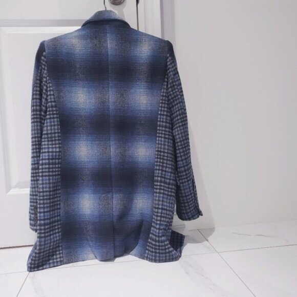 RARE AVEC LES FILLES Anthropologie Blue Soft Wool-Blend Blazer Overcoat - Picture 4 of 13
